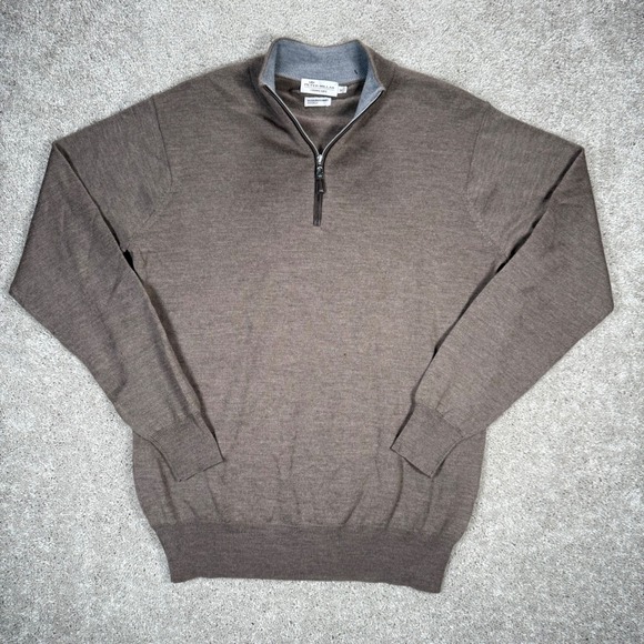 Peter Millar Other - Peter Millar Crown Soft Mens M Brown Merino Silk 1/4 Zip Pullover Sweater READ